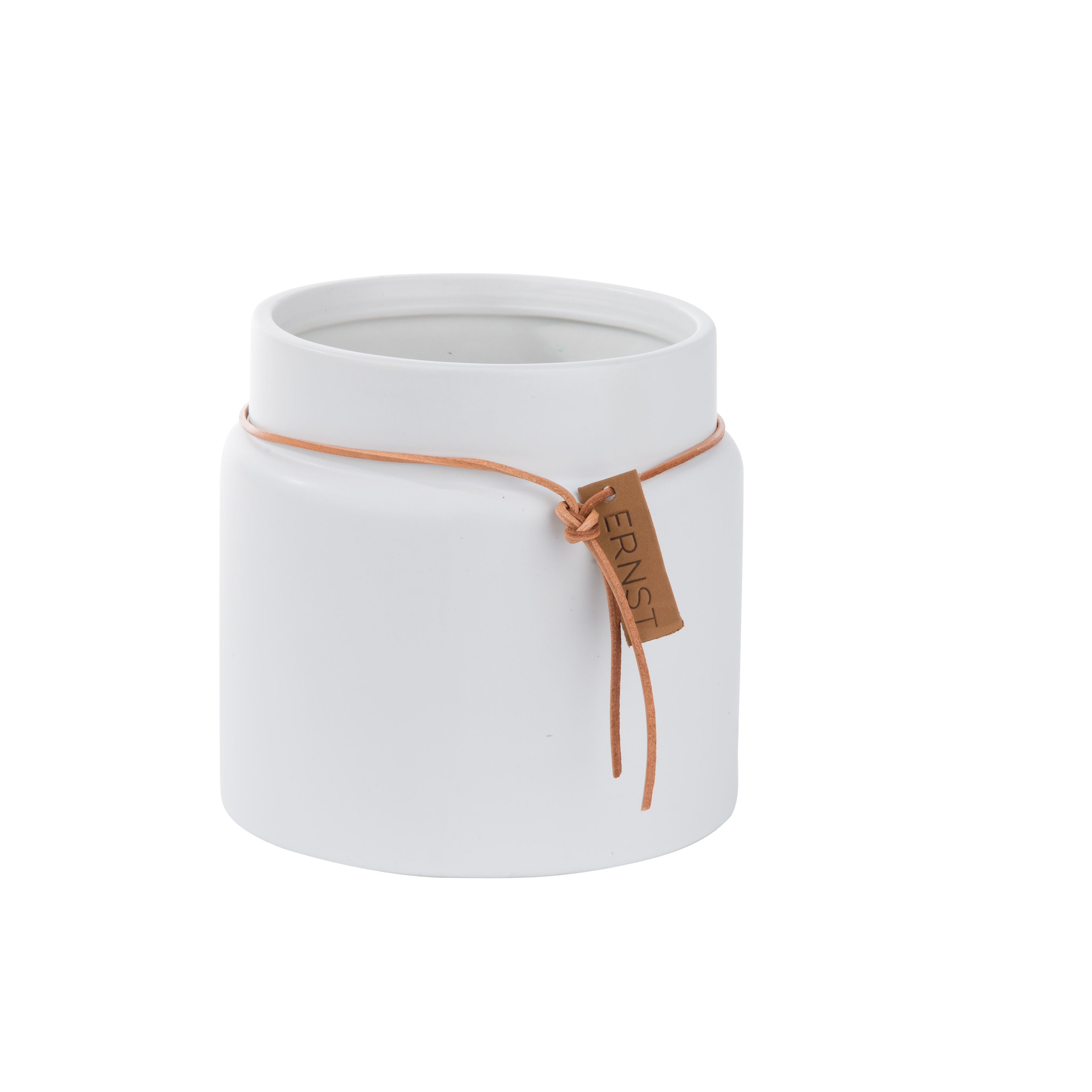Kjøp Krukke m lærbånd d13 h14 cm, hvit online på KitchenTime Lærbånd Kjøp online | Skapemer.no
